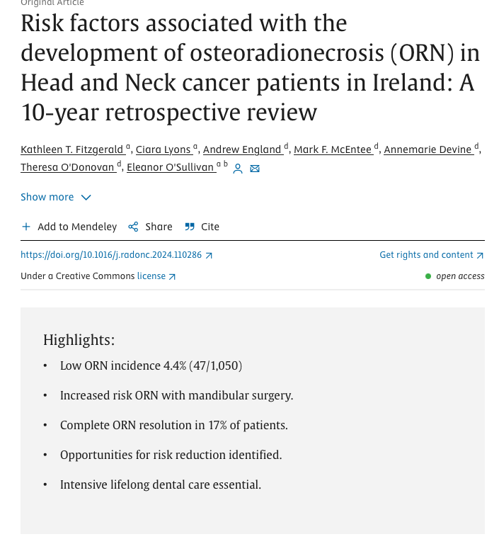 Congratulations to @UccDeptMed  MSc Radiation Therapy Student Dr Kathleen Fitzgerald  on publishing in the Journal of the European Society for Radiotherapy and Oncology, the official journal of @ESTRO_RT and @caro_acro_ca Impact factor 5.1 Read more here 
sciencedirect.com/science/articl…