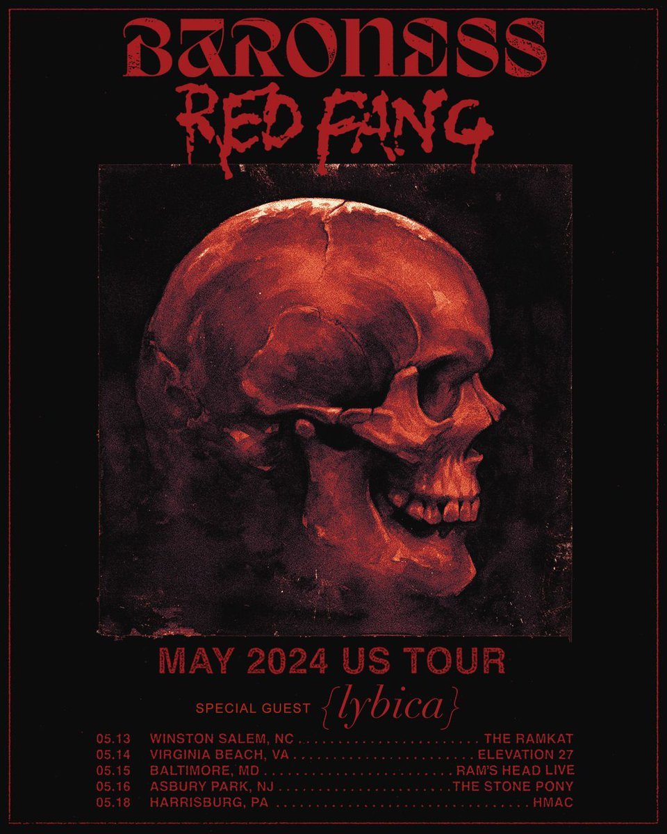 YourBaroness's tweet photo. We’re pleased to announce that @lybicaband will be joining us as special guests on the @yourbaroness x @redfang co-headline tour this May 💀🩸🎫 https://t.co/feIvJtOQhs https://t.co/23clUavFOY