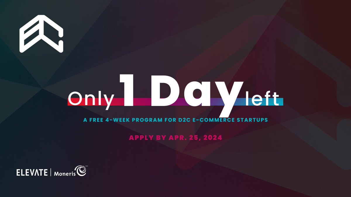 🚨1 DAY LEFT!🚨Apply to Elevate’s eCommerce North Innovator Challenge, supported by @Moneris. Get four weeks of growth-centered programming for founders and pitch for 1 of 3 $1500 grants to support your e-commerce business. tinyurl.com/2sken8yz #ElevateTechCA