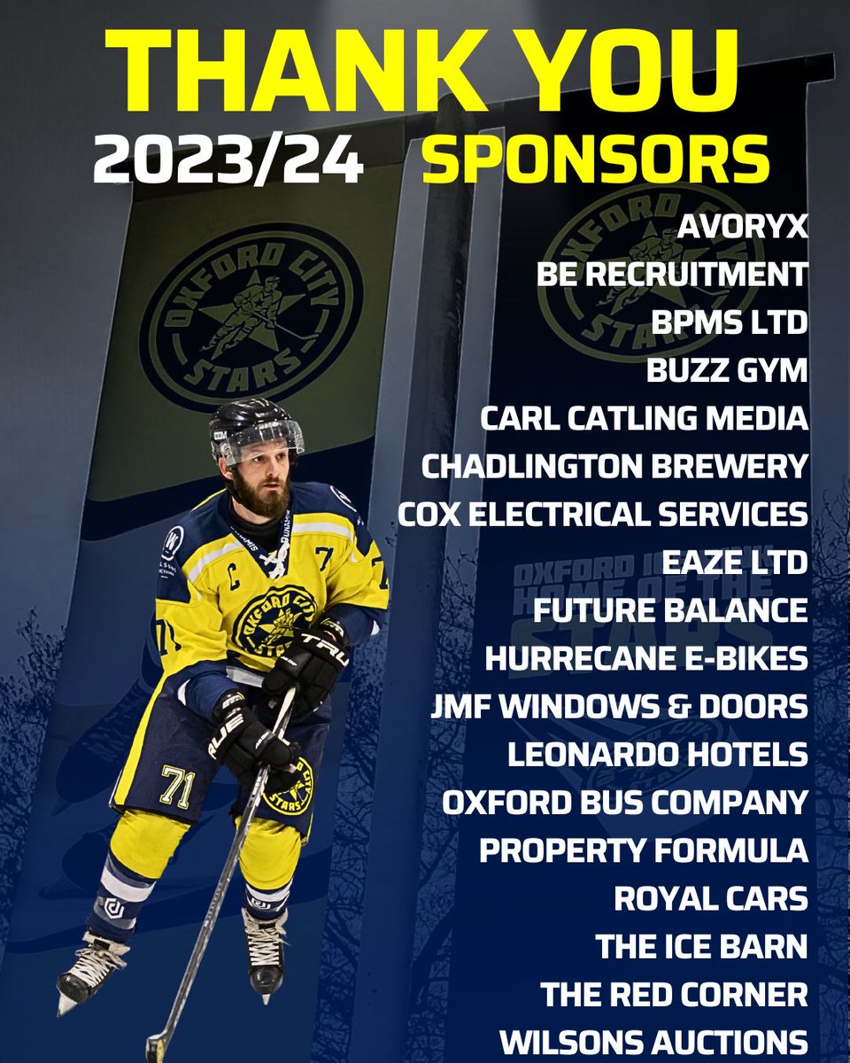 Shout to all our amazing sponsors for making the 2023/24 season possible! We couldn't hit the ice without your support. 🏒⭐️ #OxfordIceHockeyTeam #GratefulForOurSponsors