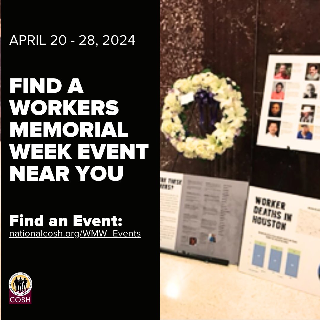 If you are in NYC tomorrow, April 25th @NYCOSH is hosting a Workers Memorial Event at City Hall Park at noon. For more worker events, see our list of local events here: nationalcosh.org/WMW_Events