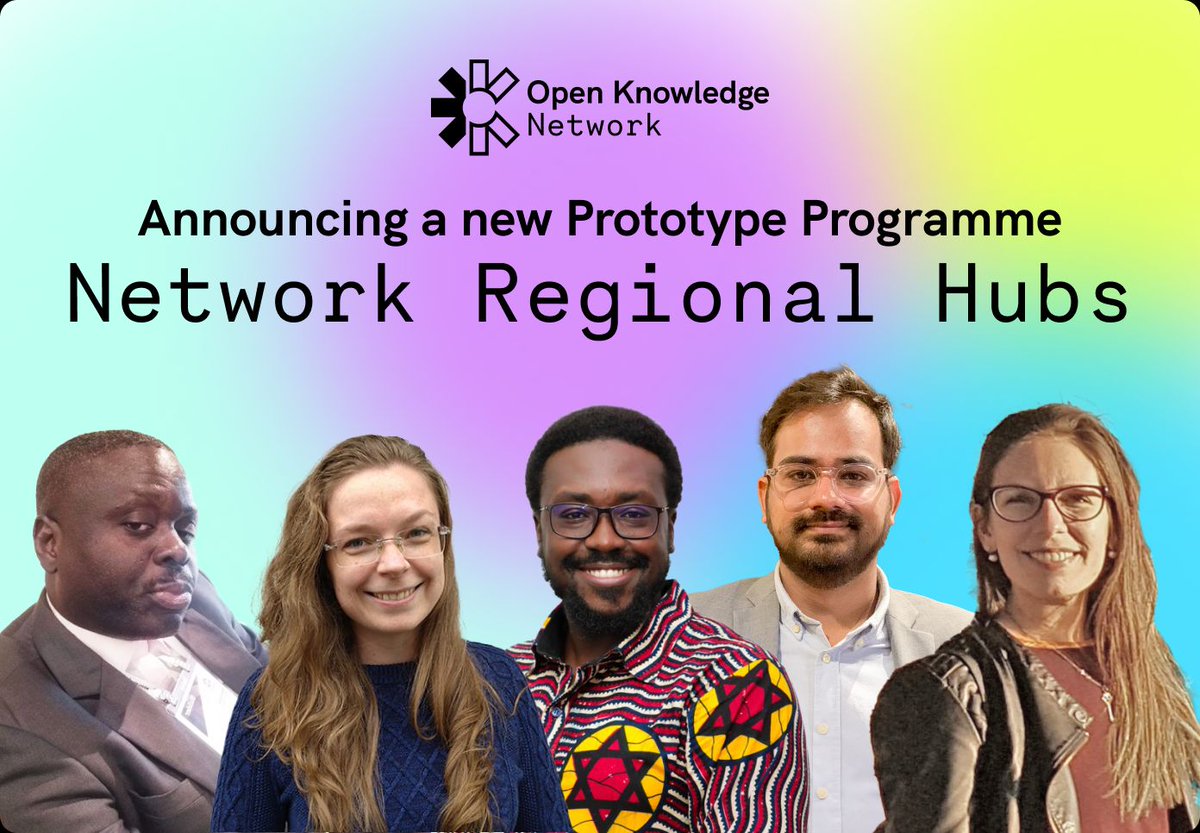 🚀 🌐 A new phase is now beginning for the #OpenKnowledgeNetwork! Today we are announcing a prototype programme with the opening of 5 regional hubs for more decentralisation and diversity. Find out more and join us in welcoming the coordinators. 👉🏾 blog.okfn.org/2024/04/24/ope…