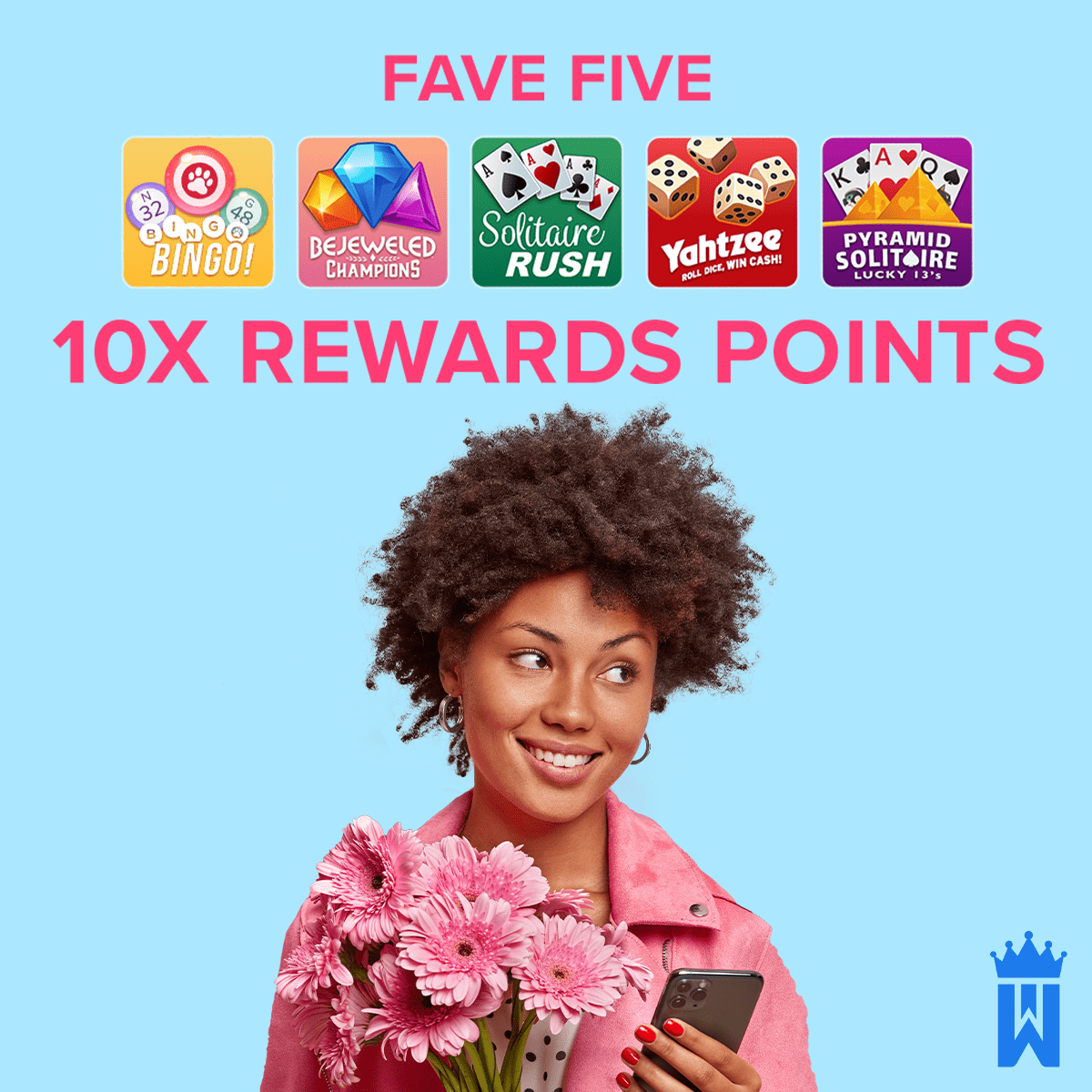 💰 **IT'S FAVE FIVE TIME!** 🤩  Who's ready for some fun!? 😉✨  Earn 10X Rewards Points in our FAVE FIVE until midnight ET Thursday! 🕛 Hurry,  it's time to PLAY, WIN, and GET REWARDED! 👑 (offers may vary)

#FaveFive #MeTime #PlayAndWin