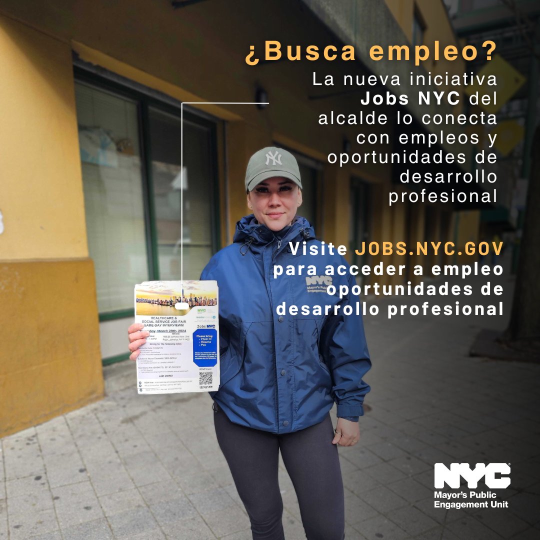 ¿Buscas empleo? 👩🏾‍⚕️👨‍🎓👩🏽‍🎨👨🏾‍🚒 Nueva York está contratando. Para encontrar empleos en el gobierno de la Ciudad de Nueva York y otros empleos en el sector privado, y oportunidades de desarrollo profesional, visite: Jobs.nyc.gov #Empleos #Trabajo #JobsNYC @talent_nyc