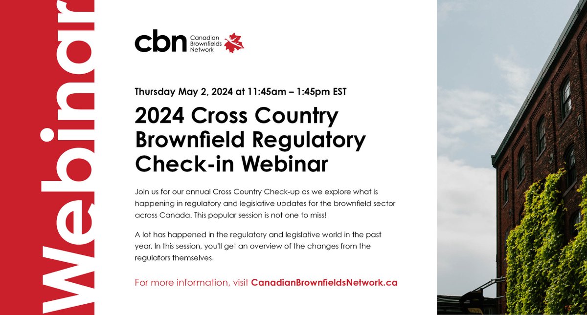 With just a few days left to register, don't miss the 2024 Cross Country Brownfield Regulatory Webinar on May 2nd! Stay up to date on the latest regulatory and legislative updates. Secure your spot now: canadianbrownfieldsnetwork.ca/e-registration…
Sponsored by @Geosyntec. #BrownfieldFirst