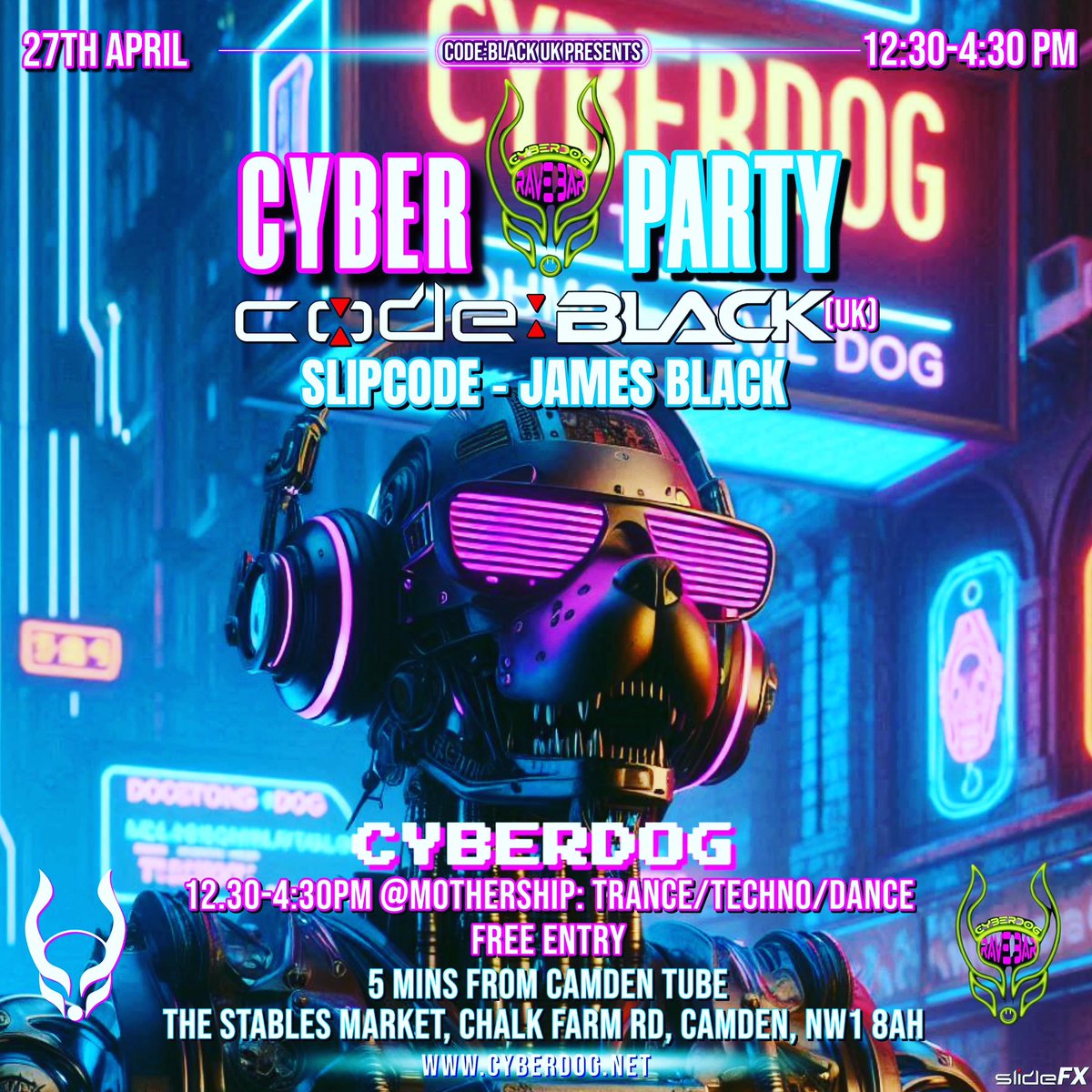 🙌🏻 THIS SATURDAY AT @cyberdoguk - myself & @DJslipcode join forces once again as “CodeBlack (UK)” for an afternoon of music mayhem in the Camden mothership! It all kicks off at 1230pm🙌🏻 See ya there! ❤️ #camden #cyberdog #djset #trance #techno #djing #London #freeparty #Saturday