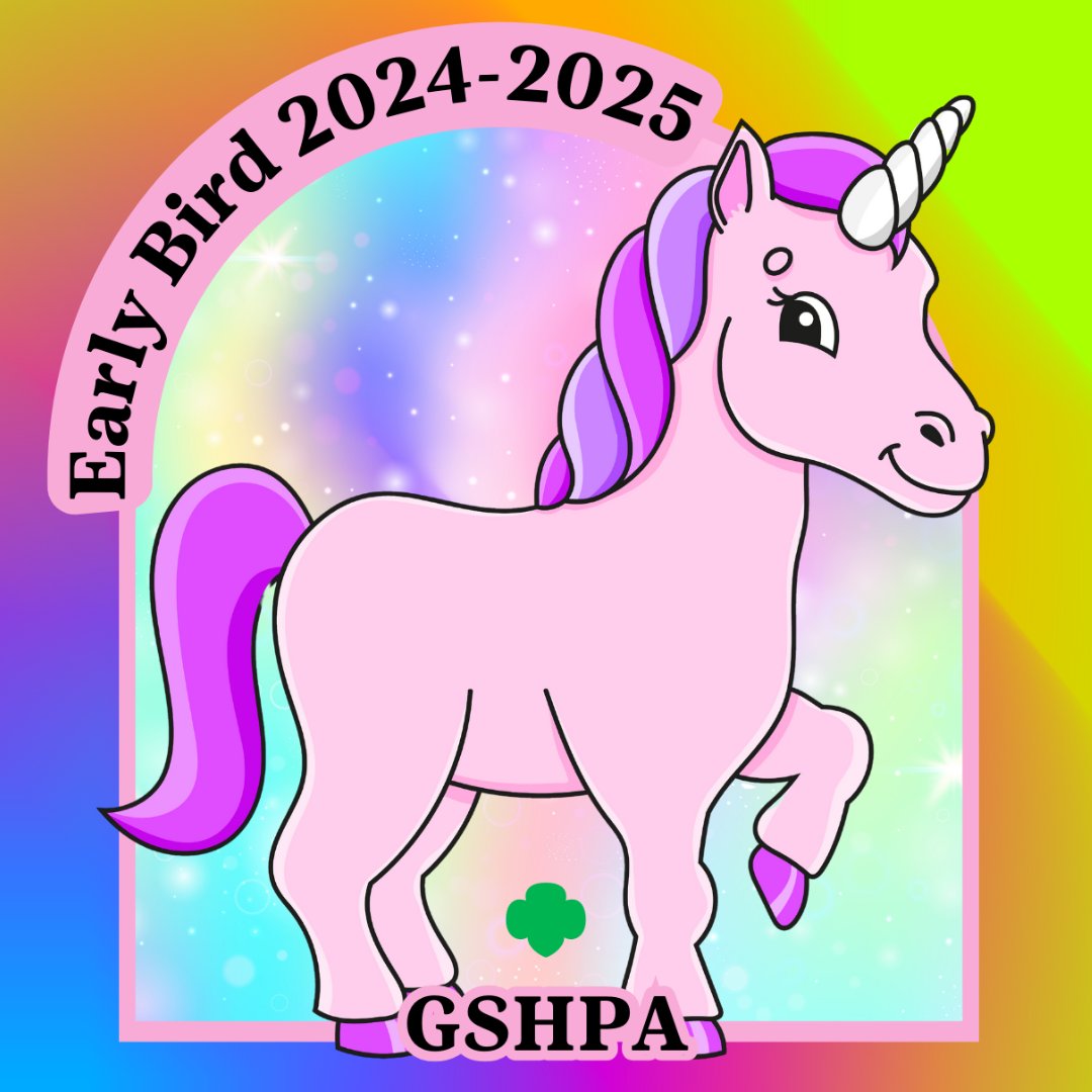 GSHPA's tweet photo. Since cookie season has been extended – and GoDough! will be earned in May – we are extending the opportunity for girls who renew to receive the exclusive Pearl the Unicorn 2024-2025 Early Bird patch through May 31!  

Renew today: https://t.co/tXoWiueKjR https://t.co/dNZhc8IWAT