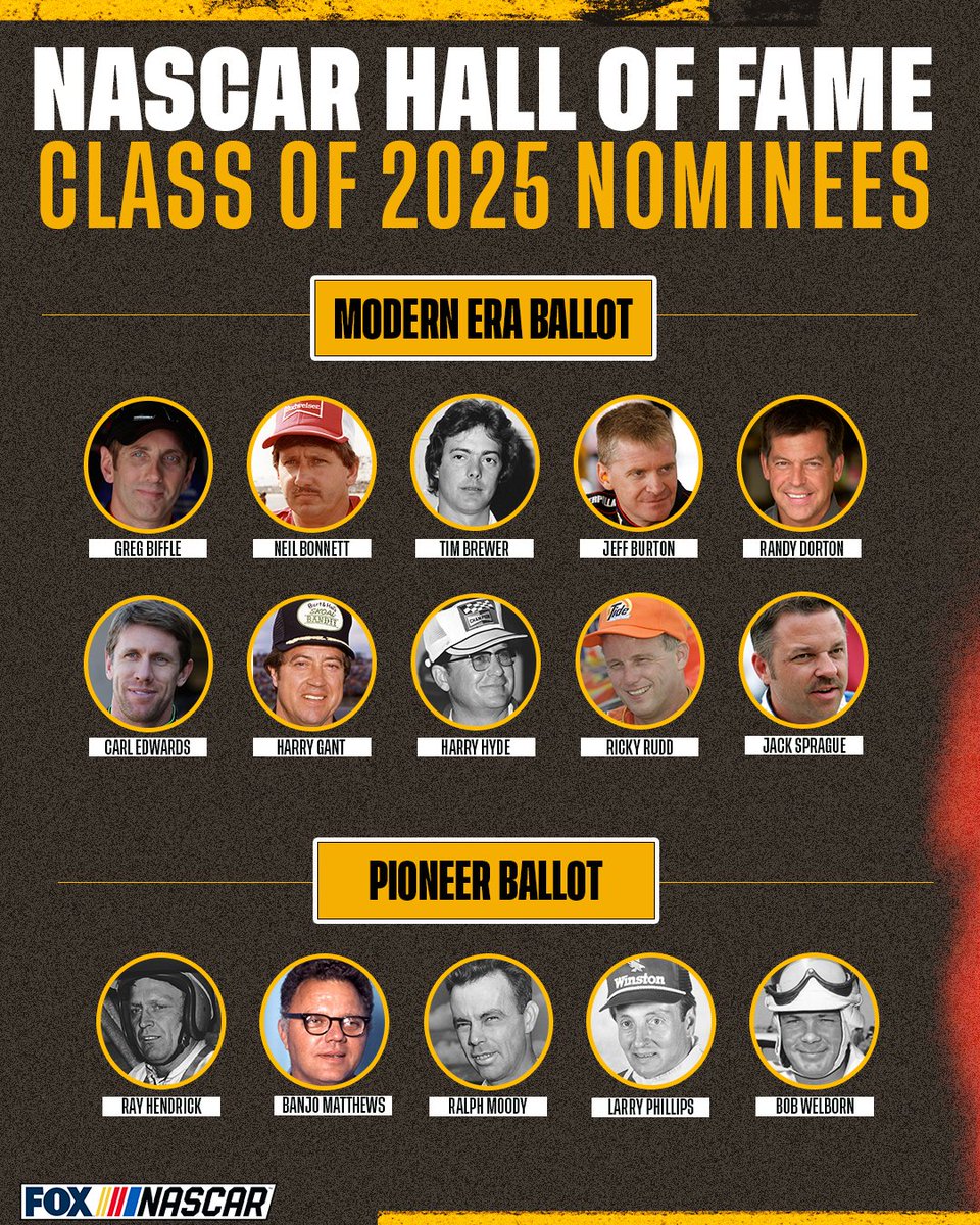 The nominees for the #NASCAR Hall of Fame Class of 2025.