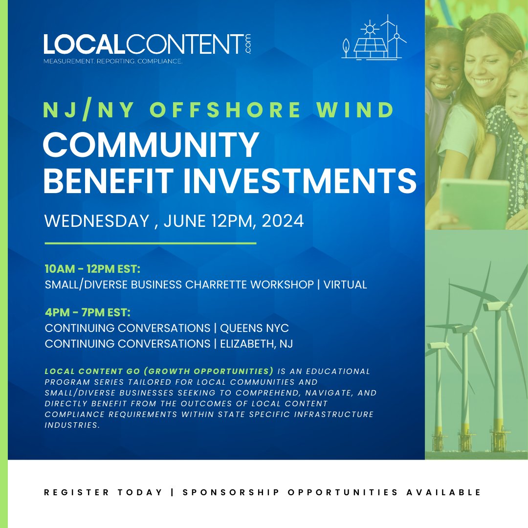 zurl.co/gJRS  Save The Date: June 12 | NJ/NY Offshore Wind Community Benefit Investments. Learn why these investments are created, what they are used for, and how to engage with the projects that provide these benefits #localcontent #communitybenefits  #offshorewind