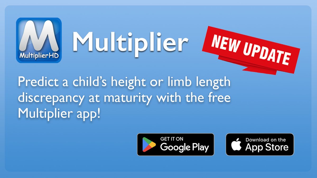 LimbLengthMD's tweet photo. We’re excited to share that our #ICLL #Multiplier app has gotten a major update! #Multiplier is a free app that automates calculations to predict a child’s #height or #LimbLengthDiscrepancy at maturity. Learn more here: https://t.co/M7ArqAcXDb https://t.co/rajC1OgEKo
