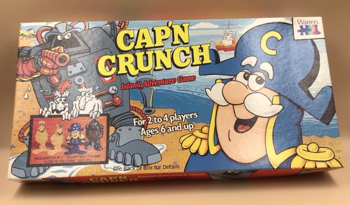 The deep lore of Cap’N Crunch is he battles powerful monsters known as “The Soggies” who are hellbent on destroying every innocent child’s cereal. In 1986 they released this board game: