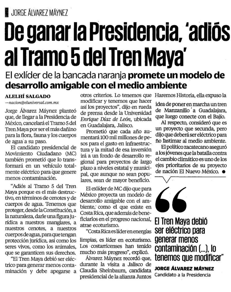 Un desarrollo amigable con el medio ambiente y detener las obras del tramo 5 del mal llamado @TrenMayaMX. Excelente propuesta @AlvarezMaynez. Te reiteramos la invitación a recorrer el tramo. @Braulio_Lom @SelvameMX @SelvaMayaSOS