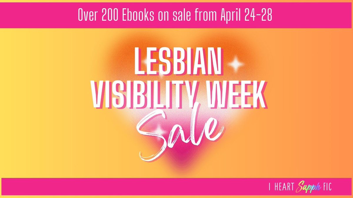 Check out the Lesbian Visibility Week eBook sale on I Heart SapphFic.
200+ books are involved including two of mine… bit.ly/44gpdvU
#sapphicromance #lesbianfiction #wlw #lesbianromance #lgbtbooks #lesbianbooks #lgbtsale #lesbianvisibilityweek #lesbians