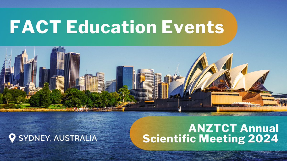 FACT is headed back to Australia ✈️🌏this September for the #ANZTCT24 Annual Scientific Meeting! FACT will host both an Accreditation Workshop⭐ and Inspector Training Course🔎. More information coming soon!👀

Main conference info📲: anztctmeeting.com.au/2024/