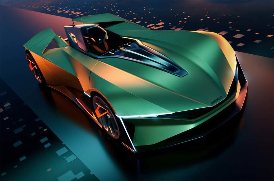 autocar's tweet image. Skoda has unveiled an outlandish electric single-seater concept for the Playstation racing game Gran Turismo, with four electric motors and 1073bhp buff.ly/44cGPsu