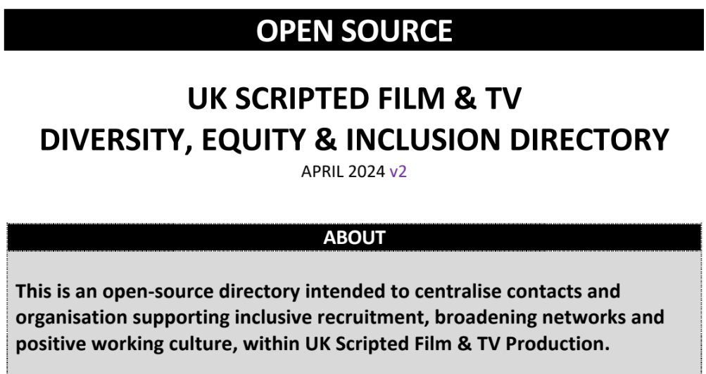 Bianca Gavin has compiled a directory of UK Scripted Film & TV organisations and contacts working for better diversity and inclusion in TV. Access the open source directory here: ow.ly/x4RU50RlhCm #Opensource #TV #Diversity #Inclusion