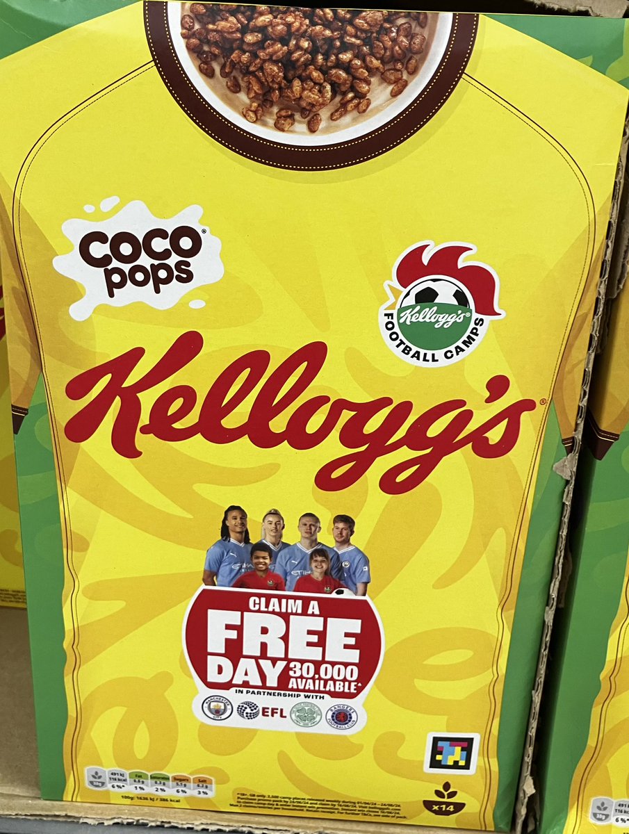 TheKitmanUK's tweet image. Great to see @KelloggsUKI get on board with their football shirt inspired packaging! 🥣 

Rate the cereal/packaging in order, I’m going:

1️⃣ #RiceKrispies 

2️⃣ #Cornflakes

3️⃣ #Cocopops

#TheKitman 👕

#Kelloggs #KelloggsFootballCamps