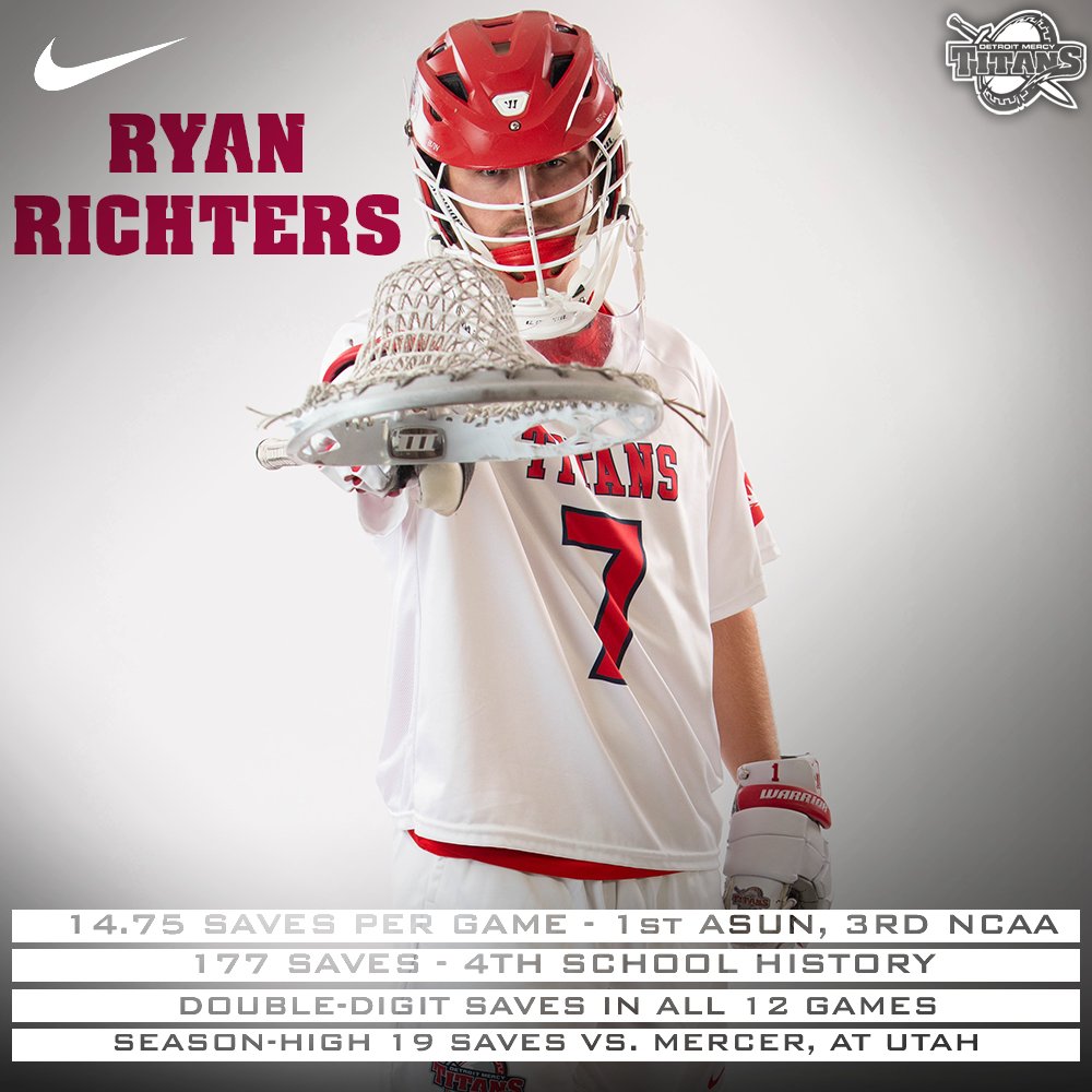 Heading into the final regular season game and Ryan Richters is top 3 in the country in saves per game #DetroitsCollegeTeam #ASUNMLAX ⚔️🥍