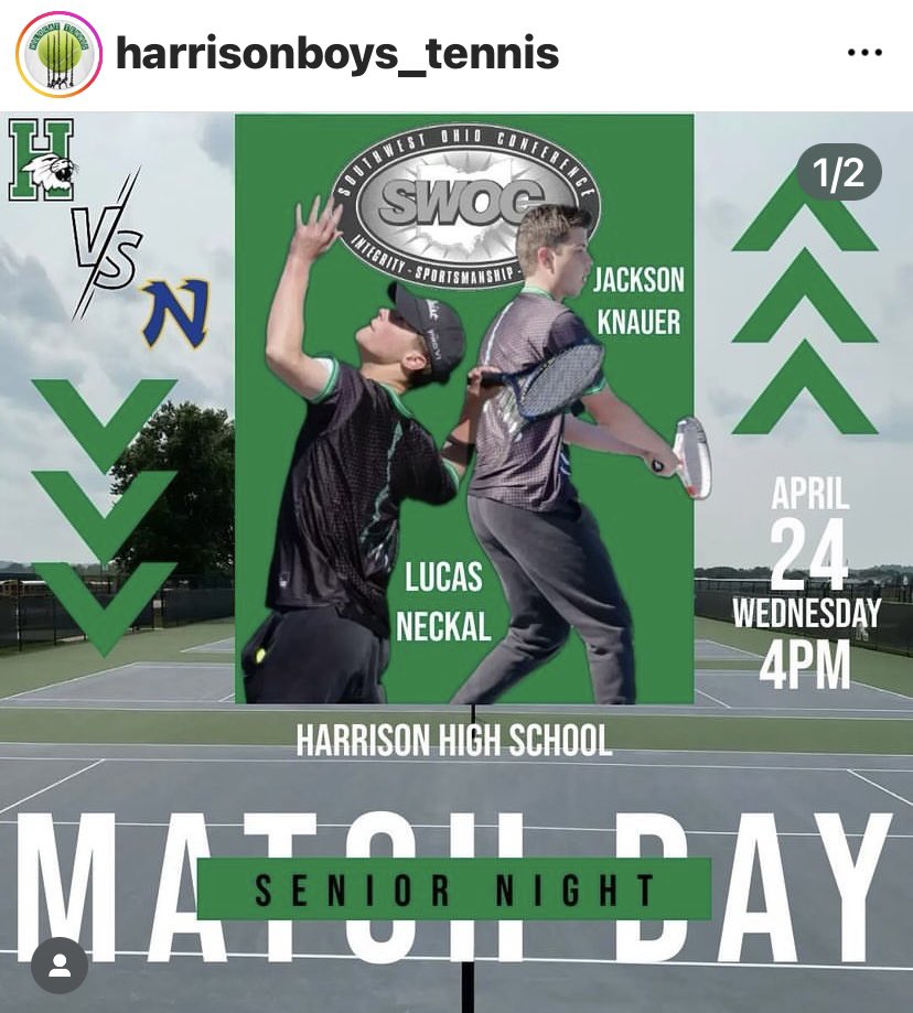 Good luck to our SENIORS today for Harrison Boys Tennis team as they take on Northwest! #THINKBIG 
🎓🎓🎓@HarrisonTennis1 @swocsports @HarrisonWildcat @SLSDSuper @slsdpollitt @SLSDNiehaus @demcatsdoe @NorthwestAD