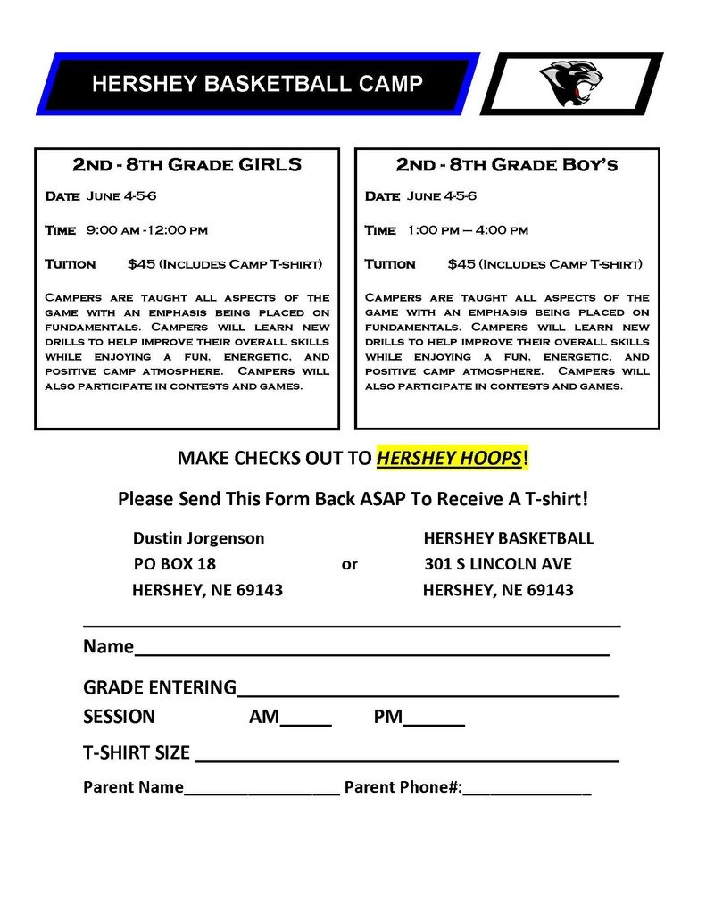 Hershey  Youth Basketball Camp June 4-5-6. Campers are taught all aspects of the game with an emphasis being placed on fundamentals. Campers will learn new drills to help improve their overall skills while enjoying a fun, energetic, and positive camp atmosphere.