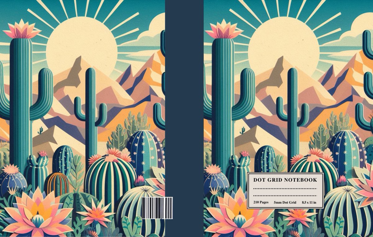 Desert Cactus #Retro Soft Cover 8.5' X 11' Dot Grid  #Notebook For Creative #BulletJournaling #Doodling #VisionBoards #Sketching #MoodTracker #dotgrid #vintagestyle #journal #CACTUS #Flowers #desert #bulletjournal #bujo #dotgrid thistlemouse.co.uk/products/deser…