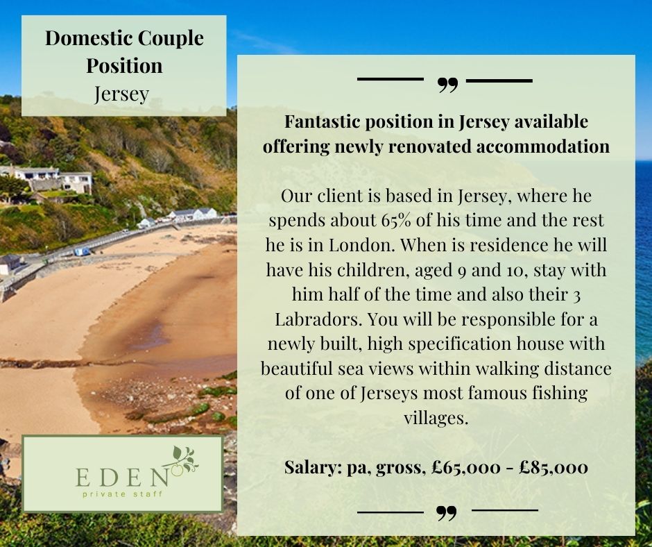 Domestic Couples Job - Apply now - Fantastic position in Jersey available offering newly renovated accommodation!

edenprivatestaff.com/job/domestic-c…
#domesticstaff #domesticcouples #householdcouples #privatestaff #familyoffices #caretakercouple #guardiancouple