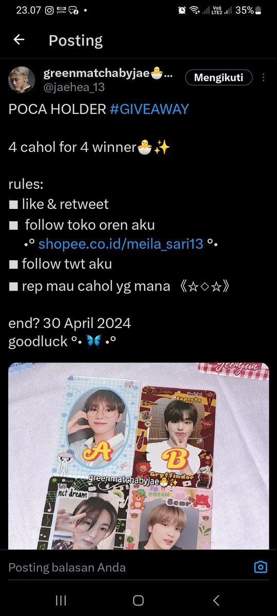 rishahaha_'s tweet photo. @jaehea_13 Sudah kak 
Mau cahol Yang C 🔥 https://t.co/6MCO0Kx39K
