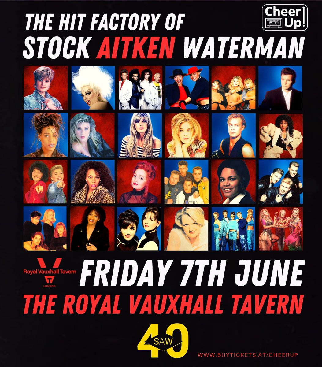 All aboard as on Friday 7th June Cheer Up is BACK @thervt as we celebrate 40 years of @mikestockmusic @matt_aitken25 @PeteWatermanOBE #SAW40 with a night celebrating the 'Legends Of Pop' playing all your favourite acts & tracks with early bird tickets at buytickets.at/cheerup