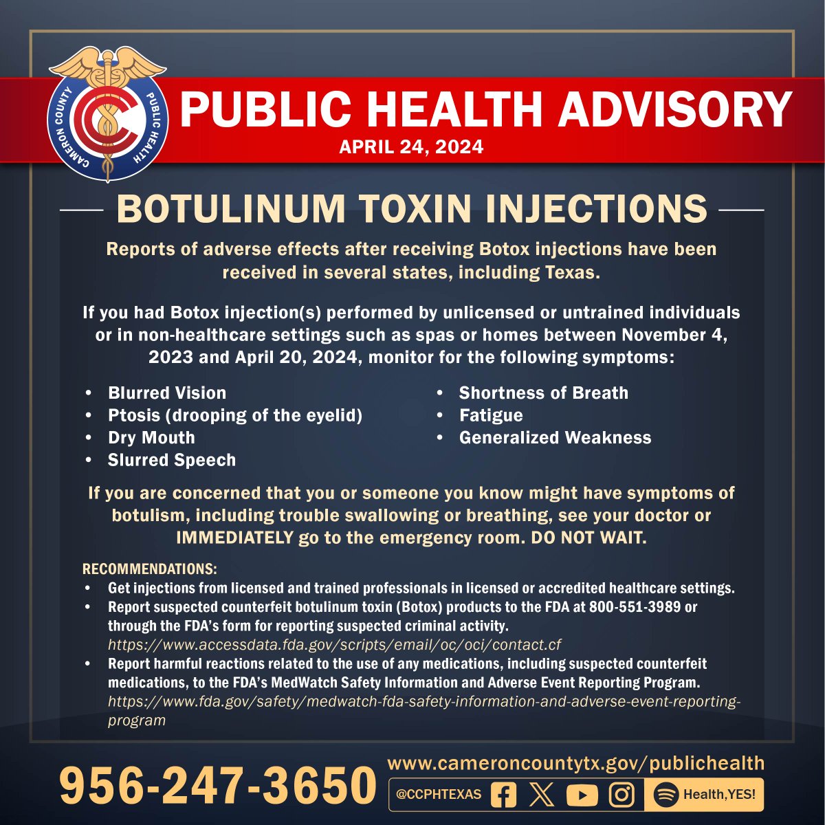 🚨 Important notice, Cameron County! Please take a moment to read the public health advisory below.