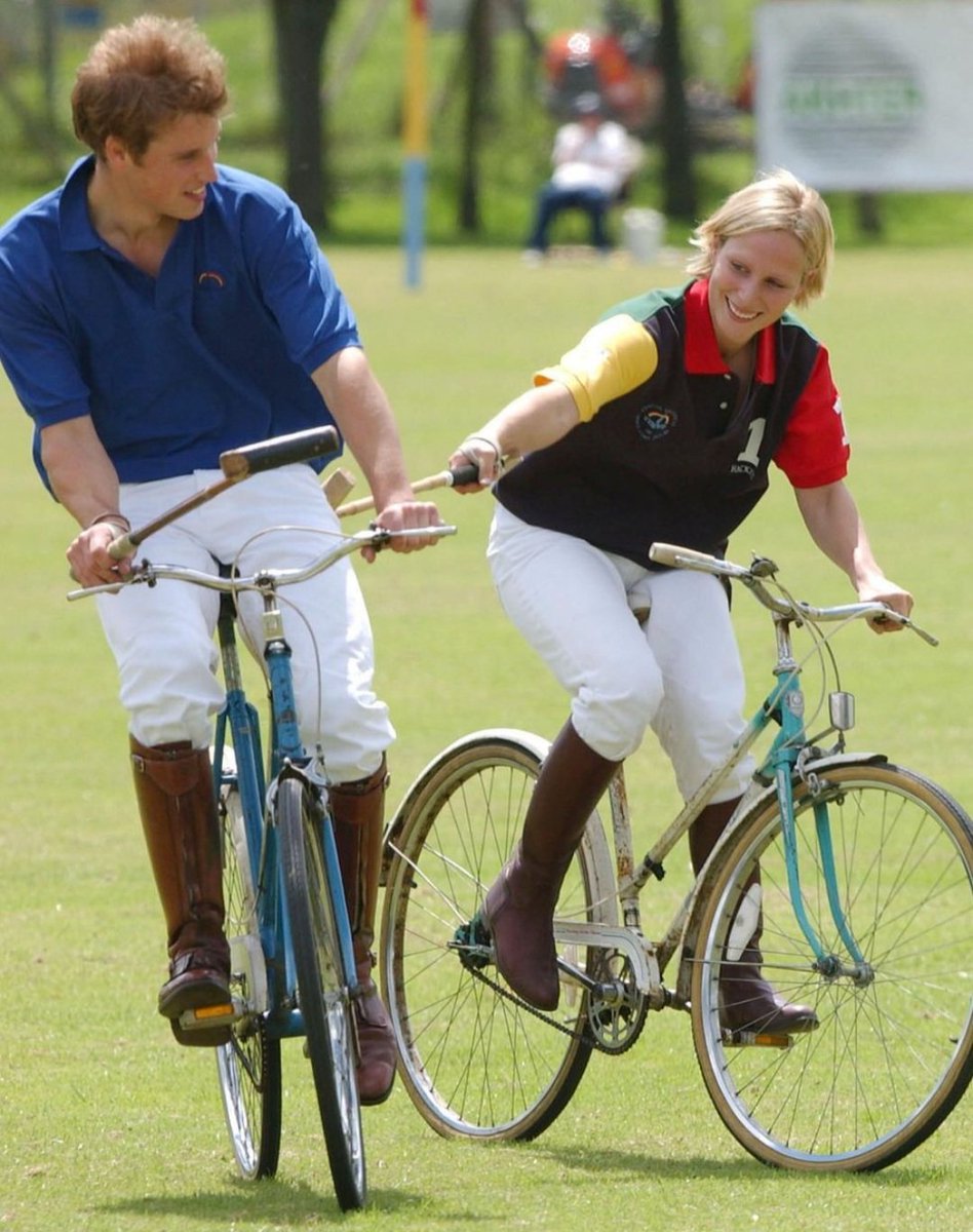 Just cousin's having fun at a charity polo match. Zara and Prince William taking part in the Jockeys vs Eventers bycycle section of the day at Tidworth Polo Club in Wiltshire.
#PrinceOfWales #PrinceWilliam
#ZaraTindall #RoyalFamily #Polo
Image UK Press/Getty Images