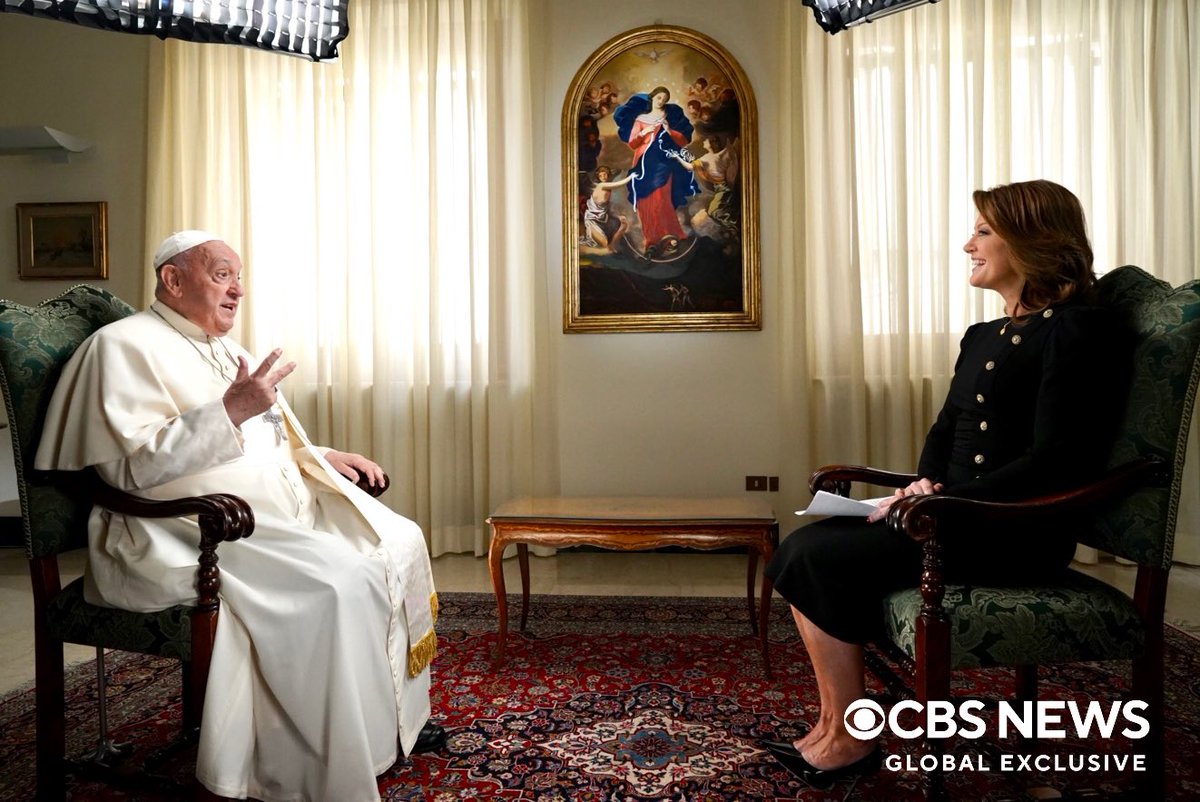 Wow: @NorahODonnell has taped an interview with Pope Francis, airing tonight. CBS says this is 'the first time a pope has given an in-depth, one-on-one interview to a U.S. broadcast network. It is a first-of-its-kind papal interview for an American television journalist.'