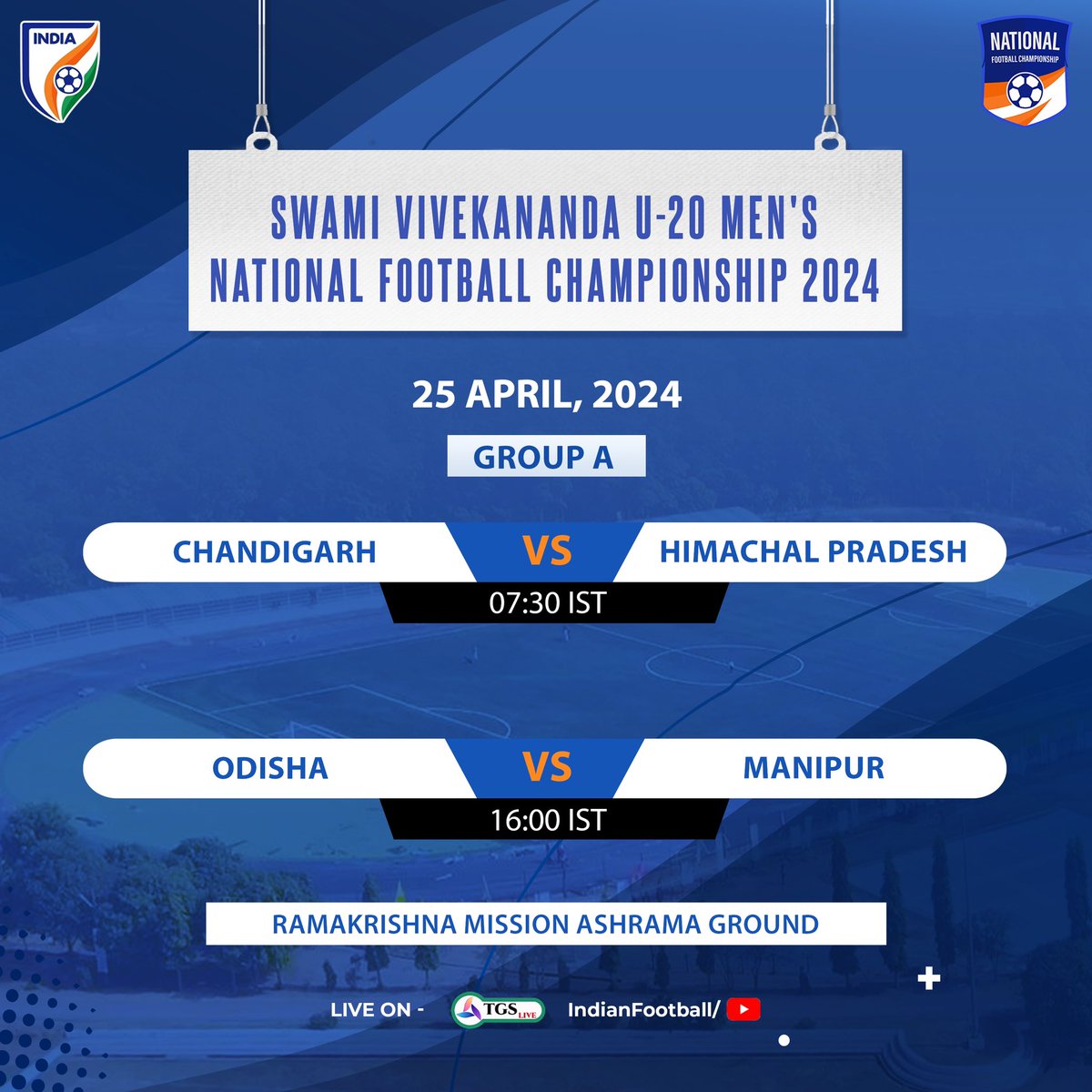 Odisha will face Manipur in Group A of the Swami Vivekananda U20 Men's NFC, and the winner will book a seat in the quarterfinals! 🤩👀 💻 Watch the LIVE action only on Indian Football YouTube channel and TGS LIVE. #IndianFootball ⚽️