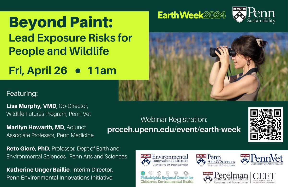 As part of Earth Week at Penn, Prof. Reto Gieré of @PENN_EES joins other @Penn experts to discuss the impact of lead exposure to people, wildlife, and the environment. Register here: bit.ly/3TTsHRq @GreenPenn @UPennEnvir @CEH_Philly #EarthWeek2024