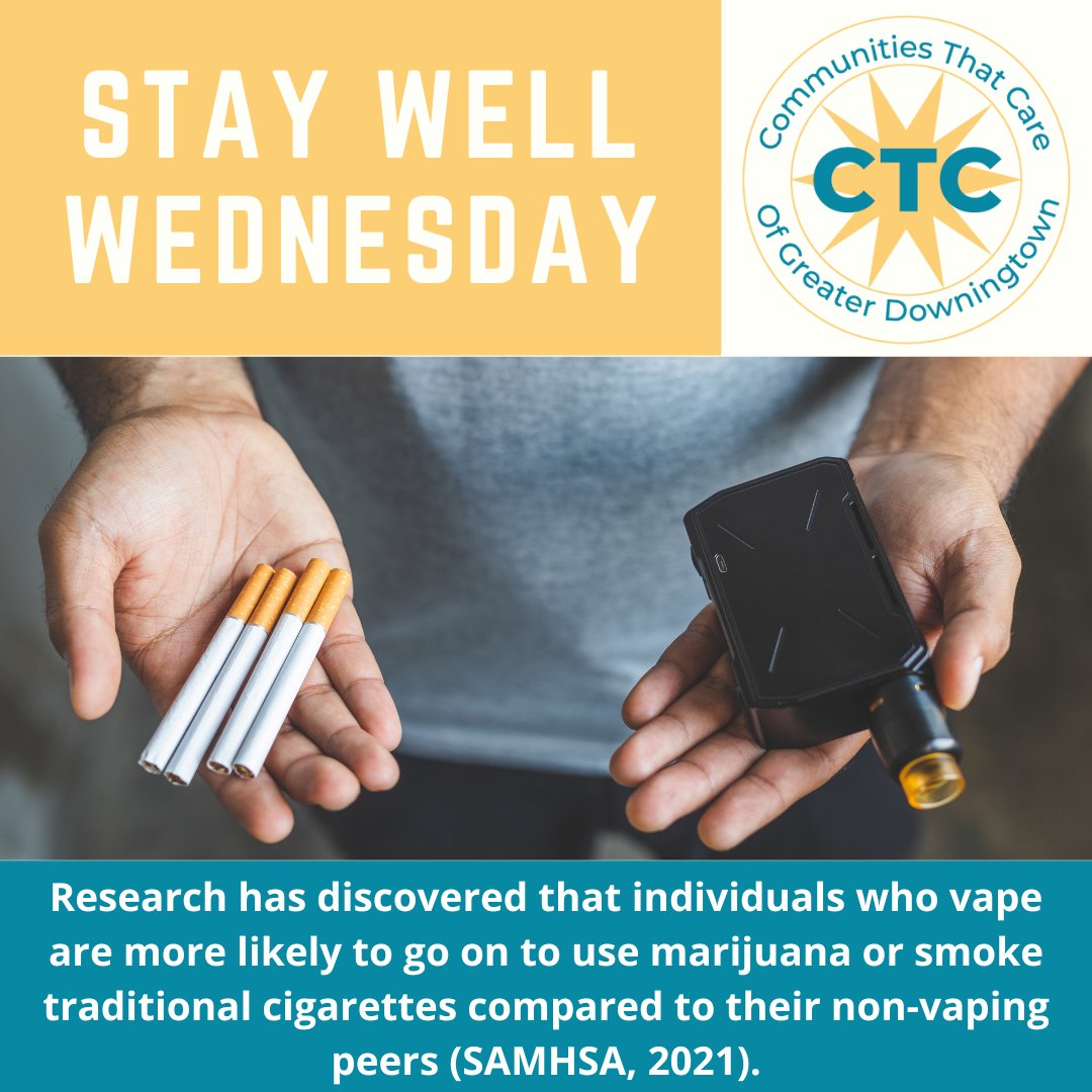 DtownCTC's tweet photo. Exposure to nicotine at a young age can make it easier for teens to get hooked on vaping and using other tobacco products. Learn more about what DASD youth said about vaping here: https://t.co/PN2GWphQZX #StayWellWednesday #TheMoreYouKnow #DowningtownCTC https://t.co/Ps5hpvp7tr
