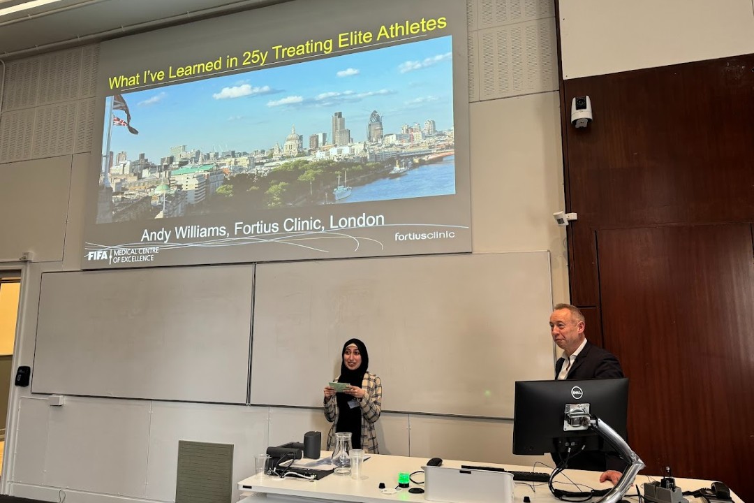 Fortius Consultant Knee Surgeon Mr Andy Williams speaking at The National Orthopaedic Sports Trauma Conference at Barts and The London School of Medicine and Dentistry. Andy was speaking to medical students and junior doctors considering an orthopaedic career.