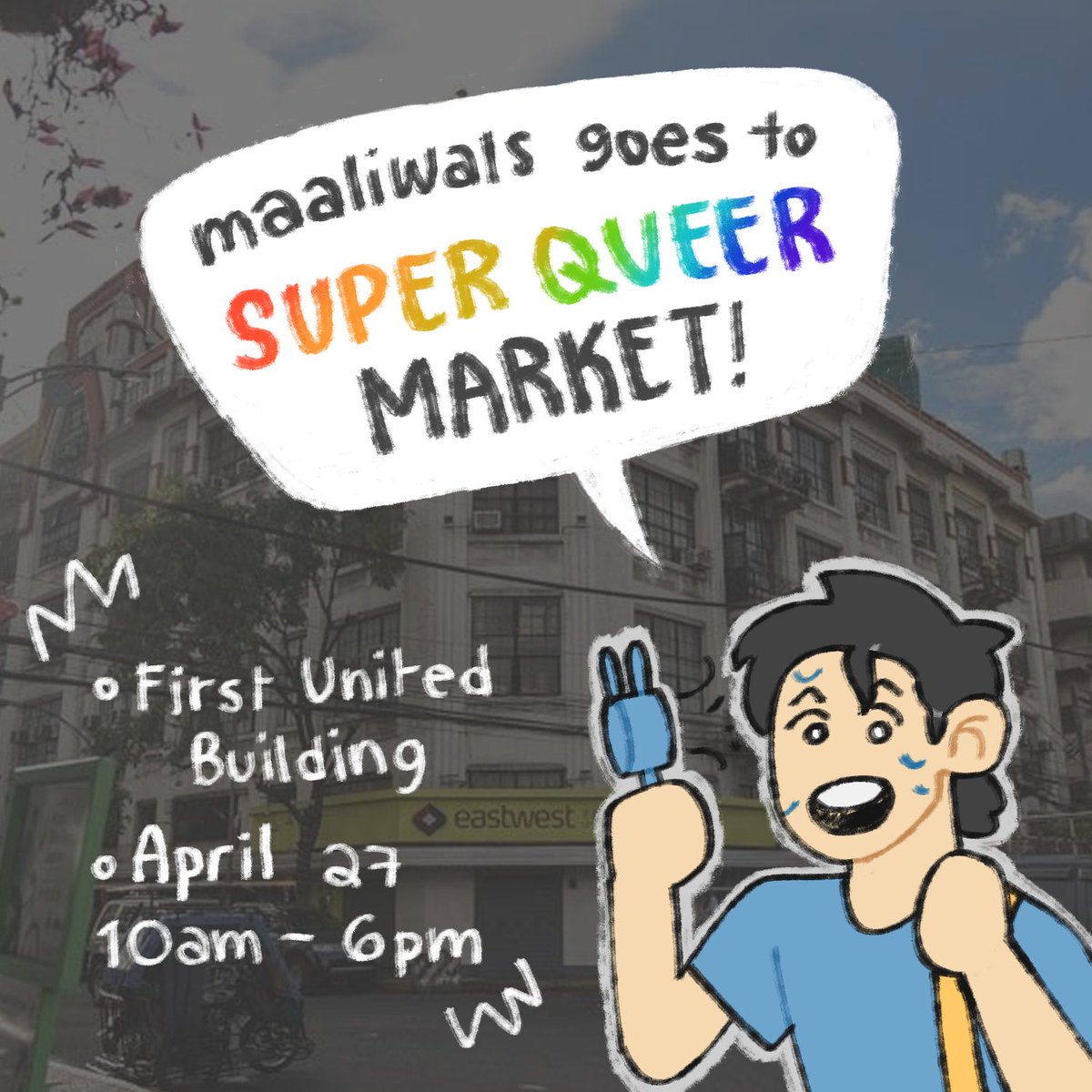 maaliwals's tweet photo. Maaliwalas goes to Super Queer Market! Visit me and my booth at the First United Building this Saturday (April 27) from 10am to 6pm! Pahangin! 💨 https://t.co/mXocIMIxRK