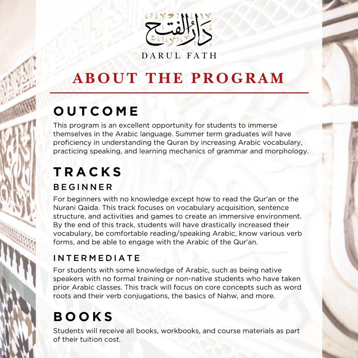 Join us at our Summer Arabic Intensive! What: Arabic reading, writing, speaking, & listening When: June 6th - Aug 8th Where: New Brunswick, NJ [In-Person] Tuition: $350 Bonus: As a part of the program, you will have special access to attending NBF live, exclusive get-togethers…