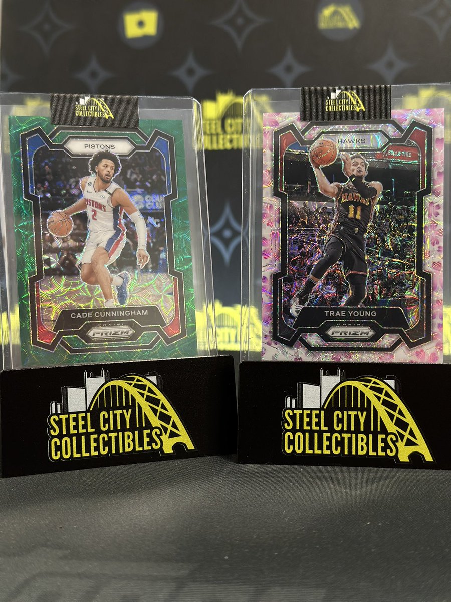 Prizm Choice Basketball delivering nice prizes every day in the break room! Check out the Green Cade Cunningham numbered 8/8 and the Cherry Blossom Trae Young #17/20! @PaniniAmerica #whodoyoucollect