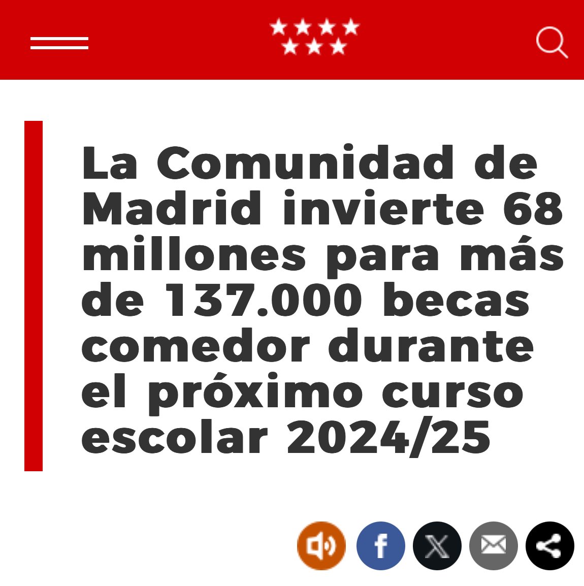 El de Madrid, un sistema educativo pensado para todos, para los alumnos y sus familias:

Anunciamos el aumento de las becas en educación 0-3 para sumar 34.000 niños.

Las becas comedor llegarán a 137.000, aumentando el límite de renta para beneficiar a 30.000 familias más.