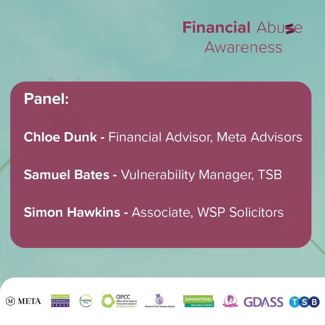 We're thrilled to reveal our keynote speakers for the upcoming event! 

Secure your ticket now!
📅 Tue, 21 May 2024
⏰ 9:30am - 1:00pm
📍Gloucester Guildhall
🎟️ zurl.co/rVCb

#DomesticAbuse #FinancialAbuse #Empowerment #CommunitySupport #Gloucestershire