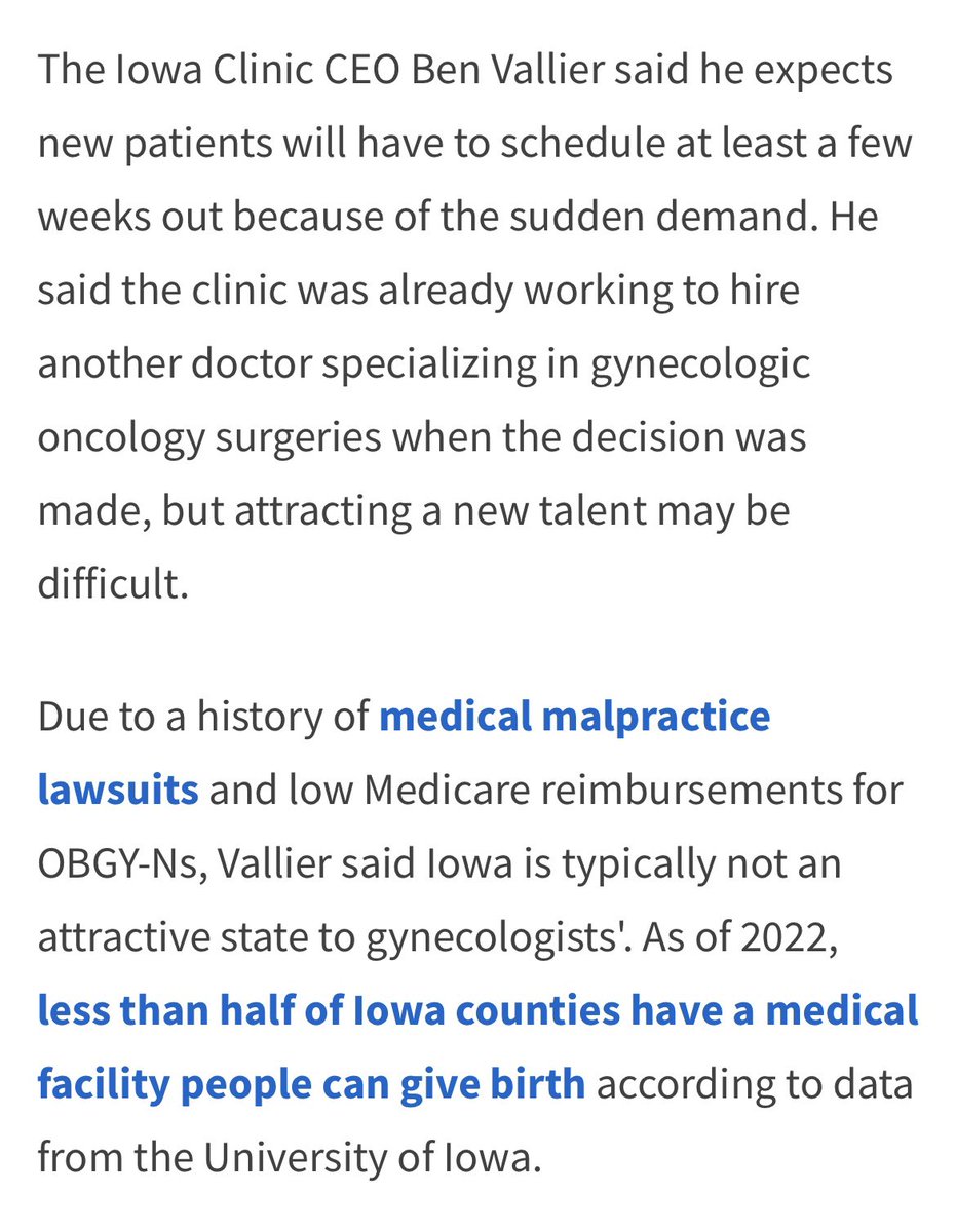 @BurgartBioethix @GoodMediScene And even non-pregnant people. Just on the news today Des Moines will only have one option for gynecological oncology. Drs are fleeing and hospitals can’t afford potential lawsuits.
