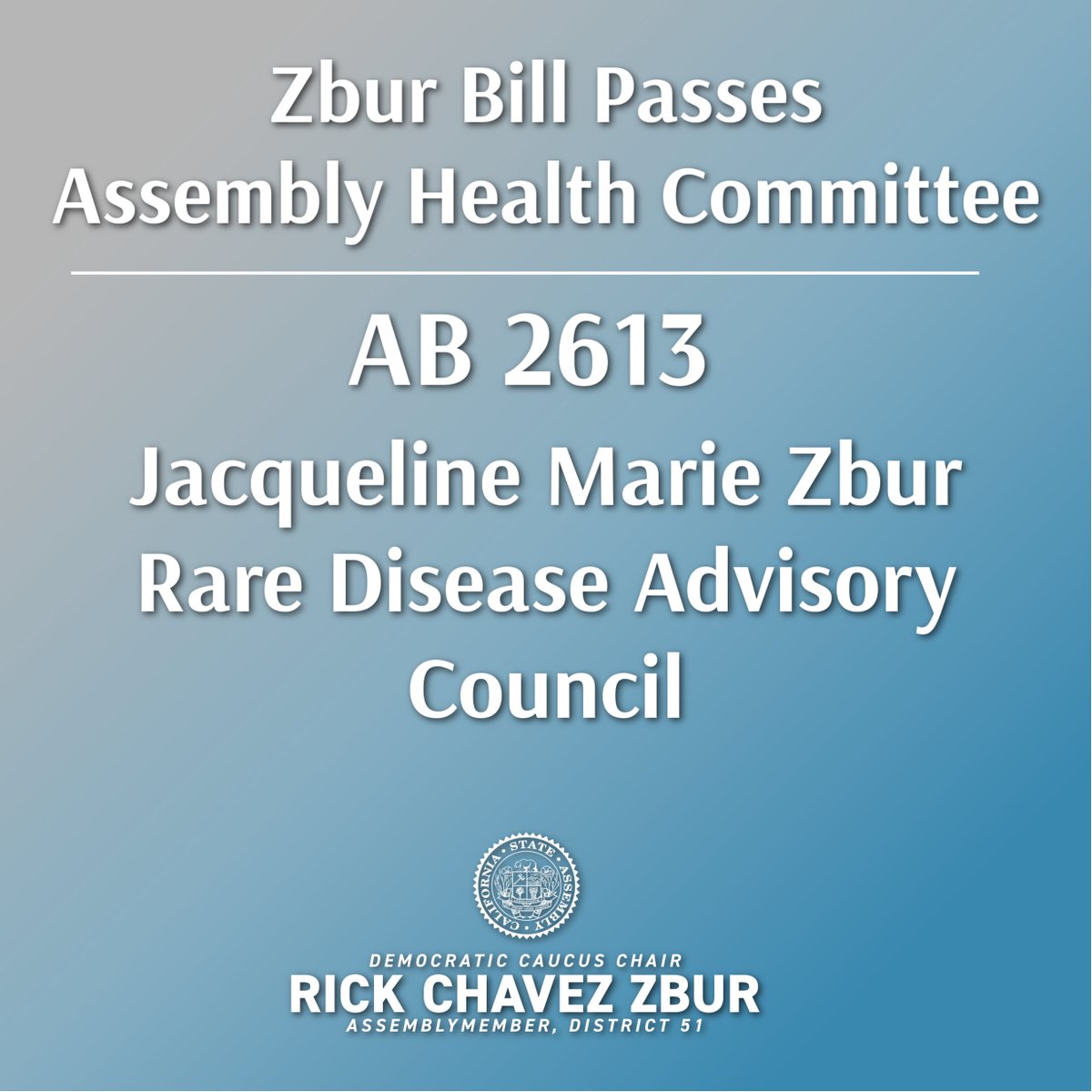 (1/2) In 2020, my beloved sister Jackie died from ALS. Although bittersweet, I am proud to announce that #AB2613, my bill to create a Rare Disease Advisory Council - named in my sister's memory - has cleared the Assembly Health Committee.