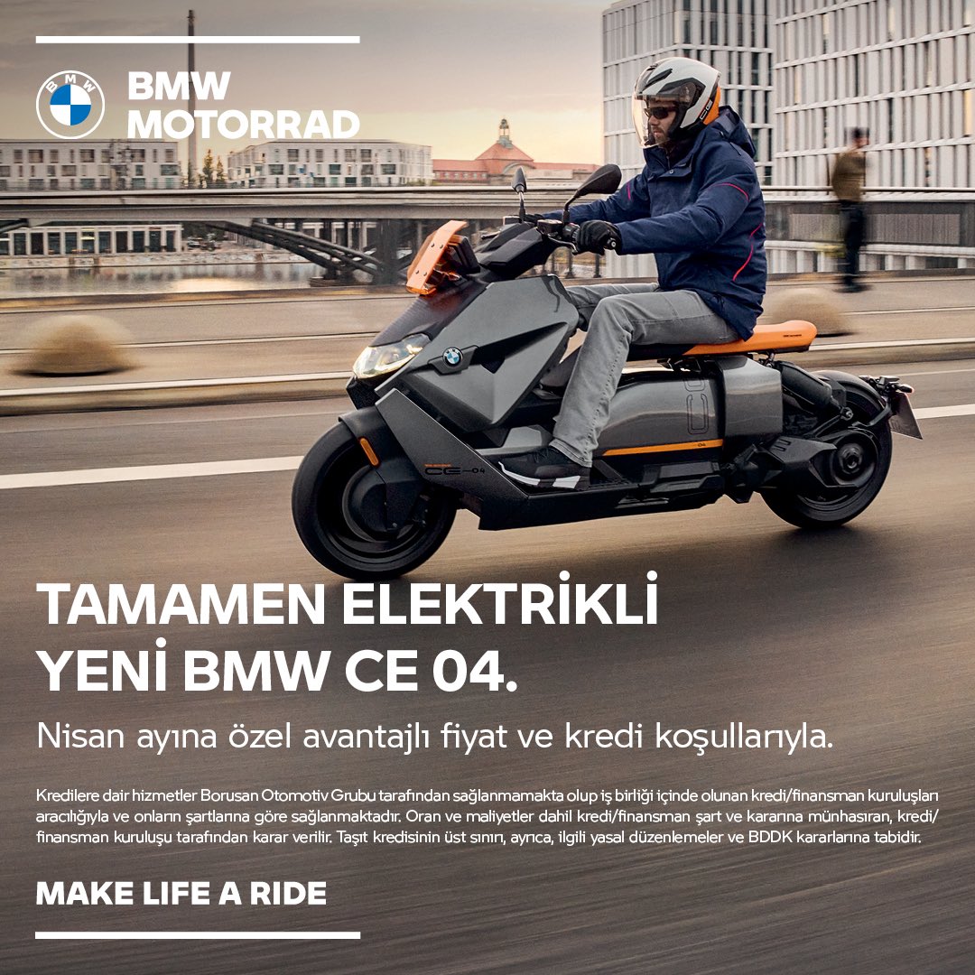 Göz alıcı fütüristik tasarımı ve yeni nesil özellikleriyle Tamamen Elektrikli Yeni BMW CE 04 Nisan ayına özel kredi faiz avantajıyla Borusan Oto’da.   #BMWMotorrad #Motorrad #CE04 #BorusanOto