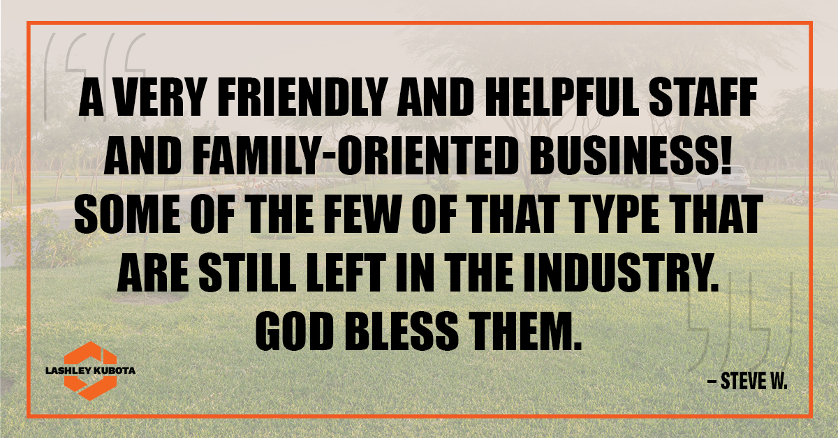 This is what gets us through #HumpDay!

Steve experienced the Lashley Difference, and you can, too!

#Kubota #KubotaCountry #Atlanta #Georgia #GoogleReview #HappyCustomer #ReputationMatters #FiveStars #FamilyBusiness