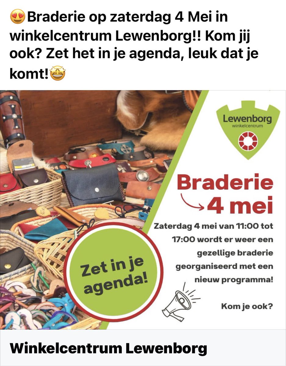 Centrummanager.com (@edwinmkb) on Twitter photo Gezellige braderie in en om Winkelcentrum Lewenborg.
Aanmelden kan via info@wildro.nl #evenementen #markten #braderie #groningen #lewenborg Gezellige braderie in en om Winkelcentrum Lewenborg.
Aanmelden kan via info@wildro.nl #evenementen #markten #braderie #groningen #lewenborg