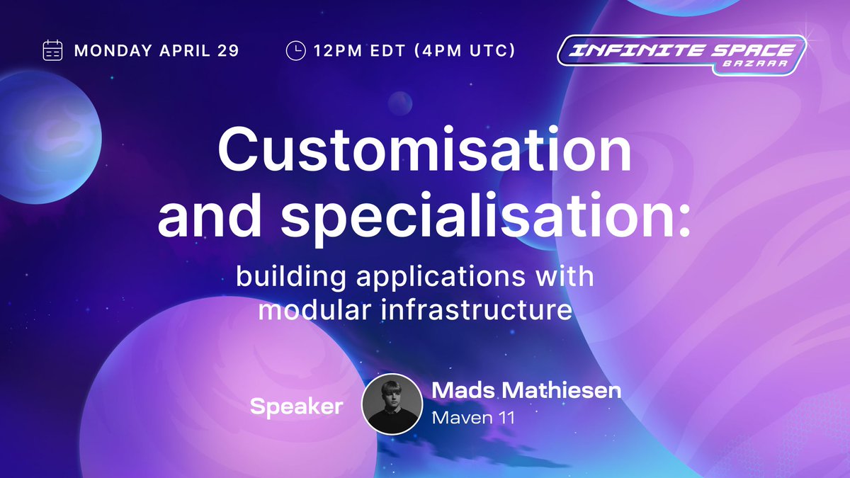 What applications are better suited for modular? Join @0xRainandCoffee to learn how apps can take advantage of modular infrastructure. Tune in today, 12pm EDT (4pm UTC) for the livestream. ⏰ youtu.be/5F1d4le31iE