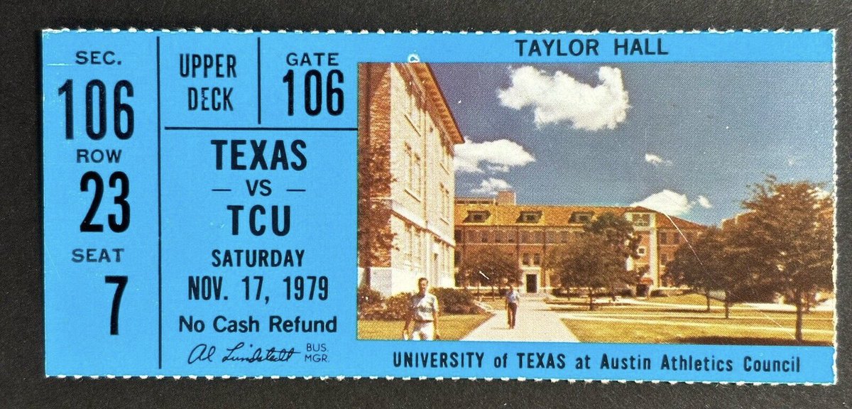 Came across these 1979 @TexasLonghorns football tickets on eBay and love how they feature key buildings on campus … Would love to know if you have any favorite ticket designs that DONT feature the team/stadium ??