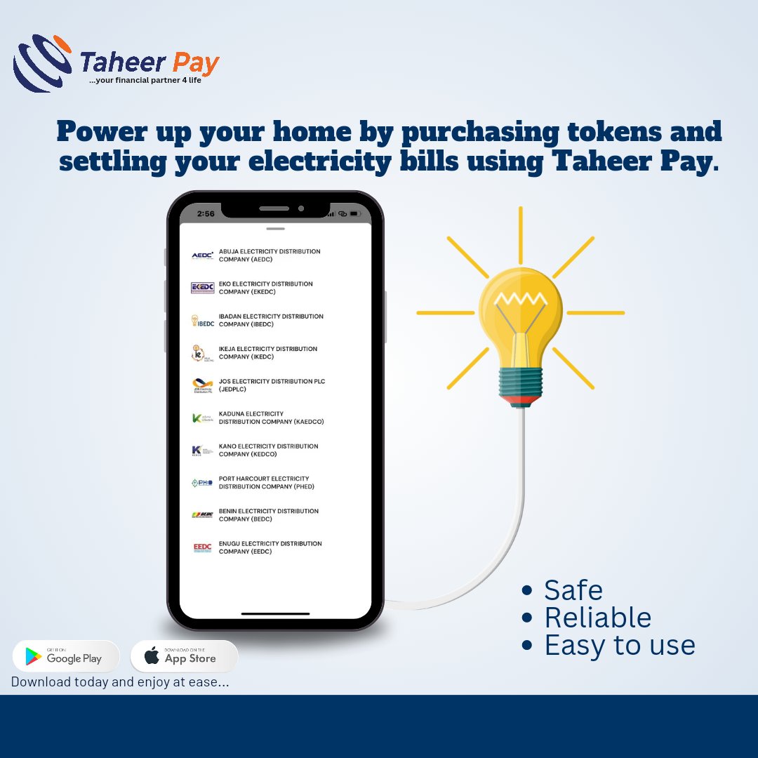 Light up your home with ease! Taheer Pay offers a safe, reliable, and easy-to-use way to purchase tokens and settle your electricity bills. Power your home with confidence! #Taheerpay #ElectricityBillsPayment