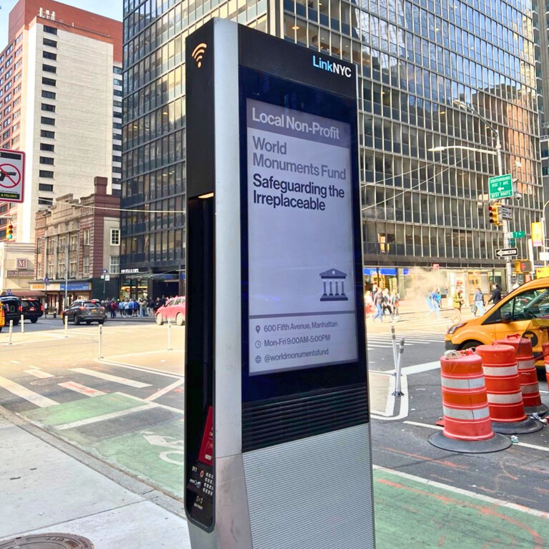 Excited to see WMF around New York City! Make sure to snap a picture and tag us when you spot us this month through May 8 📸 @LinkNYC #CulturalHeritage #WorldMonuments