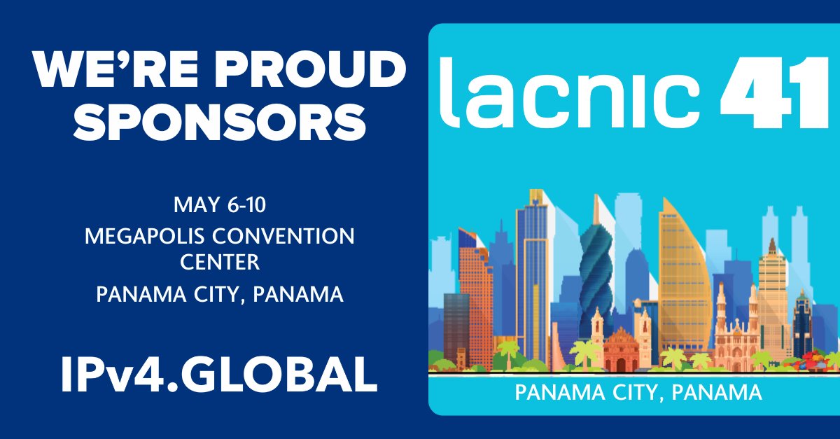 We’re excited to be sponsoring LACNIC 41 in Panama City, Panama, May 6-10. IPv4•Global’s Ceasar Sitt and Frayant Amaro will be on hand. To set up a meeting, reach out to Ceasar or Frayant. Details are in the comments below. #LACNIC41 #IPv4 #BuySellLeaseIPv4